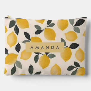 Pochette À Accessoires Citrons Vintages personnalisés avec Feuilles verts
