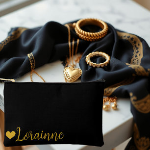 Pochette À Accessoires Cœur en or et nom personnalisé