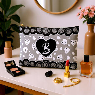 Pochette À Accessoires Cœur noir et argent tendance avec des points et de