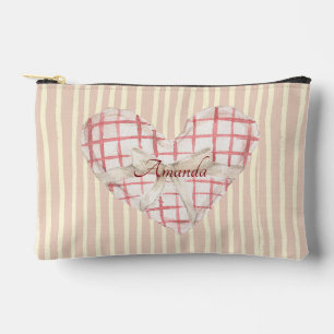 Pochette À Accessoires Coeur rétro rose monogramme Bandes d'aquarelle mig