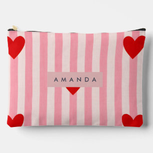 Pochette À Accessoires Cœur Rouge Ludique Personnalisé & Rayure Rose