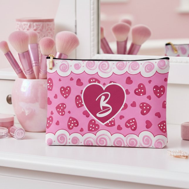 Pochette À Accessoires Coeurs Rouge Rose Tendance Avec Points Et Fils (What better gift for that girl in your life than a soft pink cosmetic bag covered with your love.)