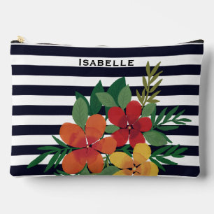 Pochette À Accessoires Coloré Floral Noir Blanc rayé Personnalisé