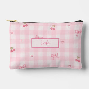 Pochette À Accessoires Conception de nom de script à nœud cerise en vichy