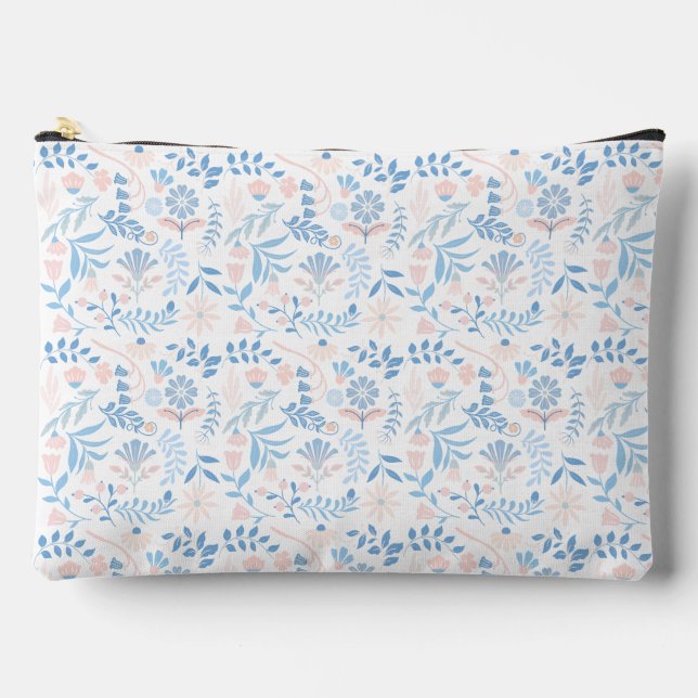 Pochette À Accessoires Conception florale boho impression bloc bleu rose  (Recto)