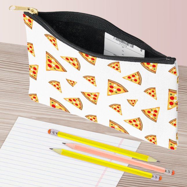 Pochette À Accessoires Cool et amusant pizza tranches motif blanc blanc (Cool and fun pizza slices pattern accessory pouch. Custom background color bags. )