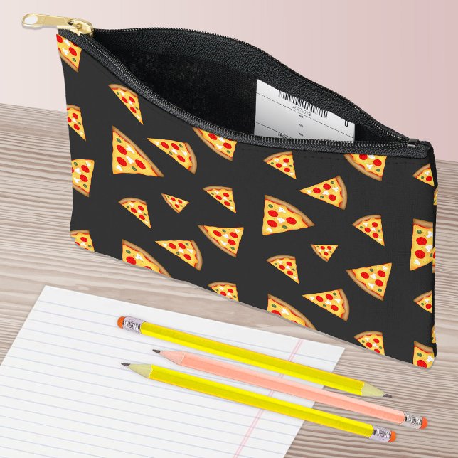 Pochette À Accessoires Cool et amusant pizza tranches motif gris foncé (Cool and fun pizza slices pattern dark gray accessory pouch with custom background. )