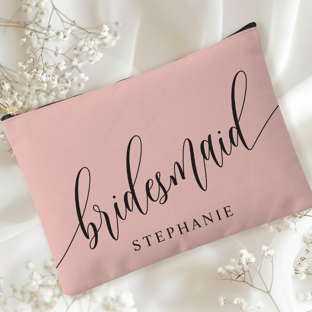 Pochette À Accessoires Corail doux Bridesmaid Moderne Calligraphie (Créateur téléchargé)