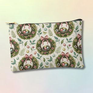 Pochette À Accessoires Couronne de Pâques en buis avec ruban rose et œuf