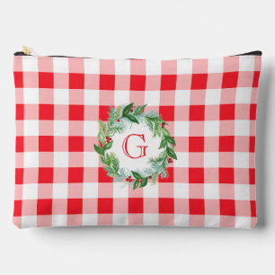 Pochette À Accessoires Couronne de pin à l'aquarelle MONOGRAMME Vichy rou