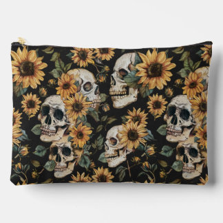 Pochette À Accessoires Crânes et tournesols d'été Éffrayants