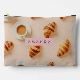 Pochette À Accessoires Croissant de Café Chic Personnalisé en Beige