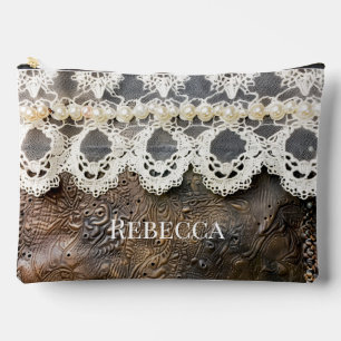 Pochette À Accessoires Cuir occidental rustique travaillé et grande dente