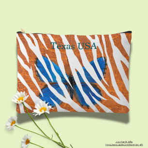 Pochette À Accessoires Cuir orange personnalisé motif blanc