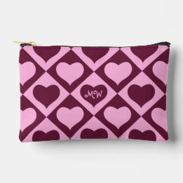 Pochette À Accessoires Custom Heart Checkerboard Pattern Bordeaux Pink - 