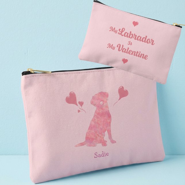 Pochette À Accessoires Custom Pastel Pink Labrador Valentine Name Pouch (Créateur téléchargé)