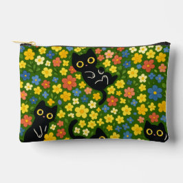 Pochette À Accessoires Cute Black Cats Floral Meadow Pattern