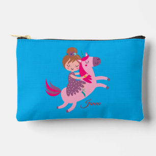 Pochette À Accessoires Cute Blondie Haired Girl équitation sur une licorn