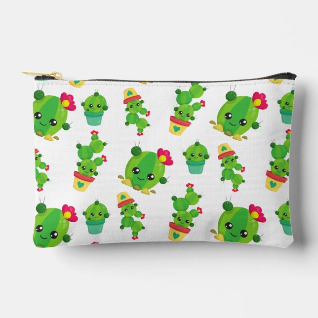 Pochette À Accessoires Cute Cactus, Green Cactus, Motif Cactus (Recto)
