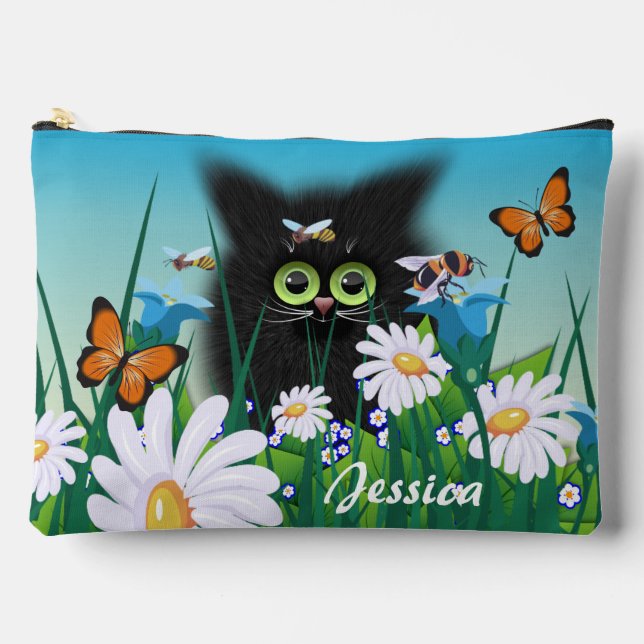 Pochette À Accessoires Cute Fluffy Kitten dans Daisy Meadow Personnalisé (Recto)