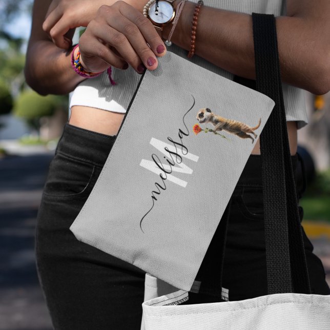 Pochette À Accessoires Cute Meerkat Aquarelle Nom du monogramme (Créateur téléchargé)