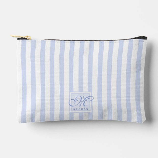 Pochette À Accessoires Cute Pastel Bleu et Blancs - Monogramme (Recto)