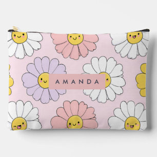 Pochette À Accessoires Cute personnalisée Kawaii Pastel Daisy Fleurs Face