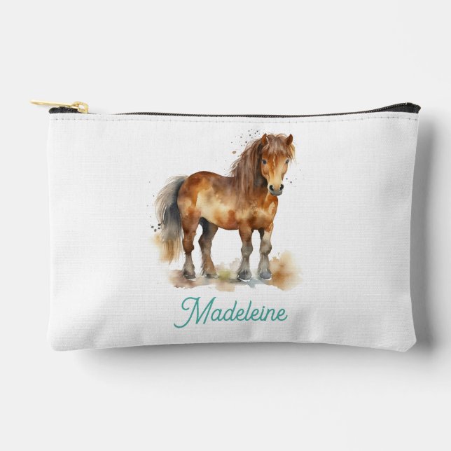 Pochette À Accessoires Cute Pony Aquarelle Cheval Enfants Nom (Recto)