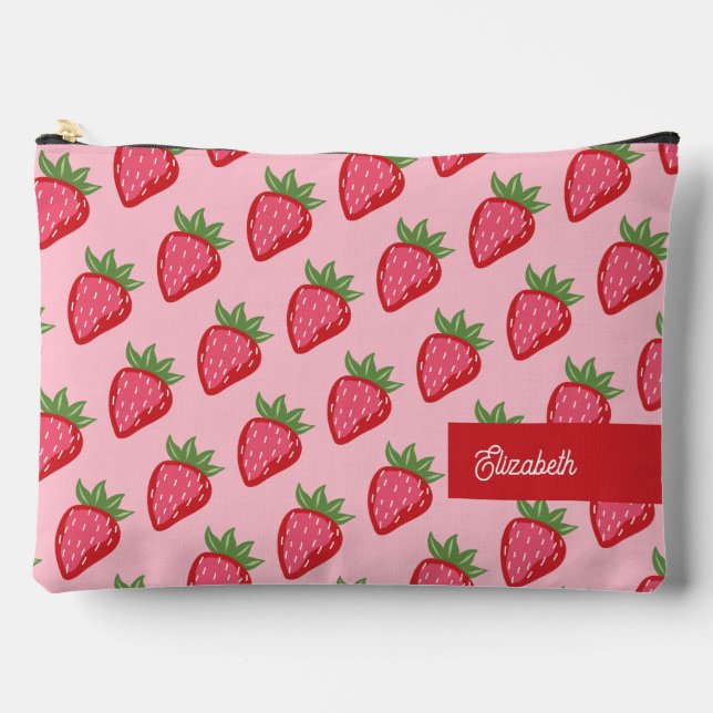 Pochette À Accessoires Cute Rouge Rose fraise thème personnalisé (Recto)