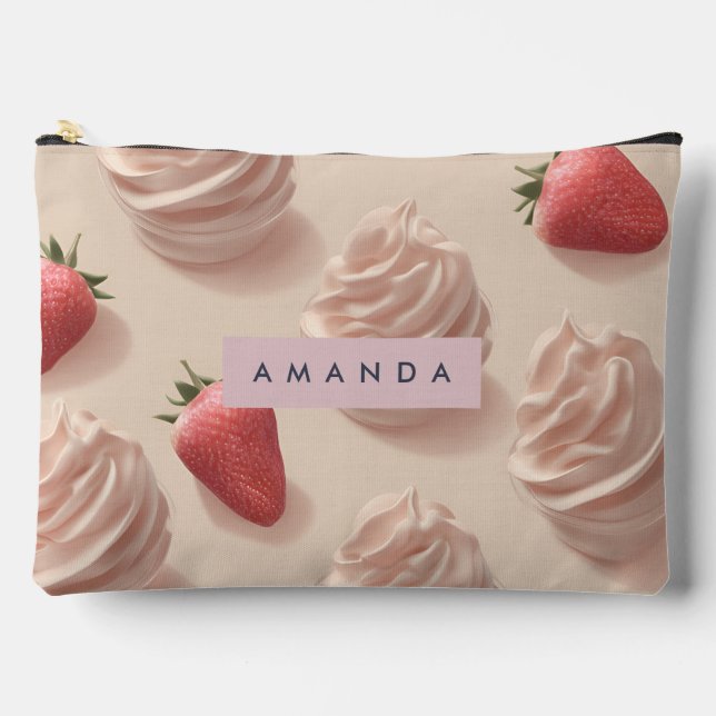Pochette À Accessoires Cute sucrée personnalisée Crème de fraise Pastel (Recto)