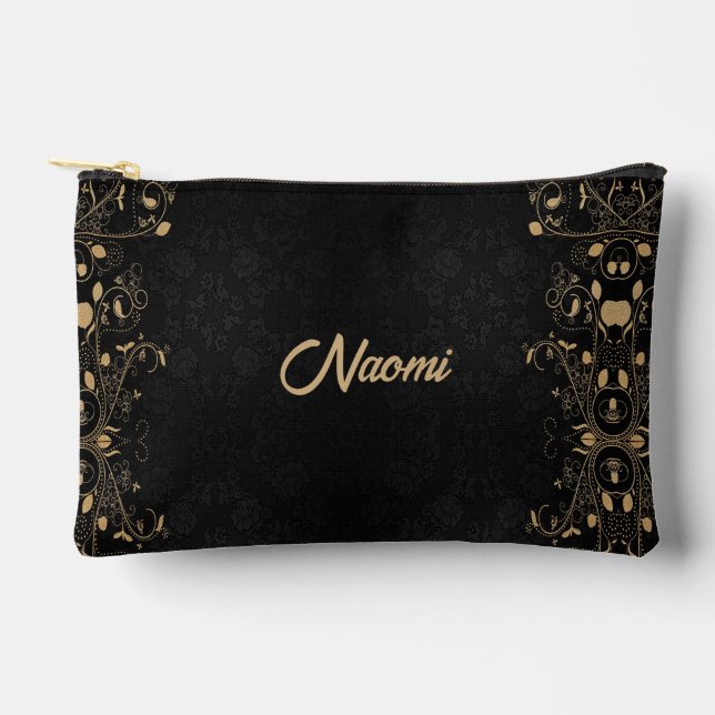 Pochette À Accessoires Damas florales noir et or (Recto)