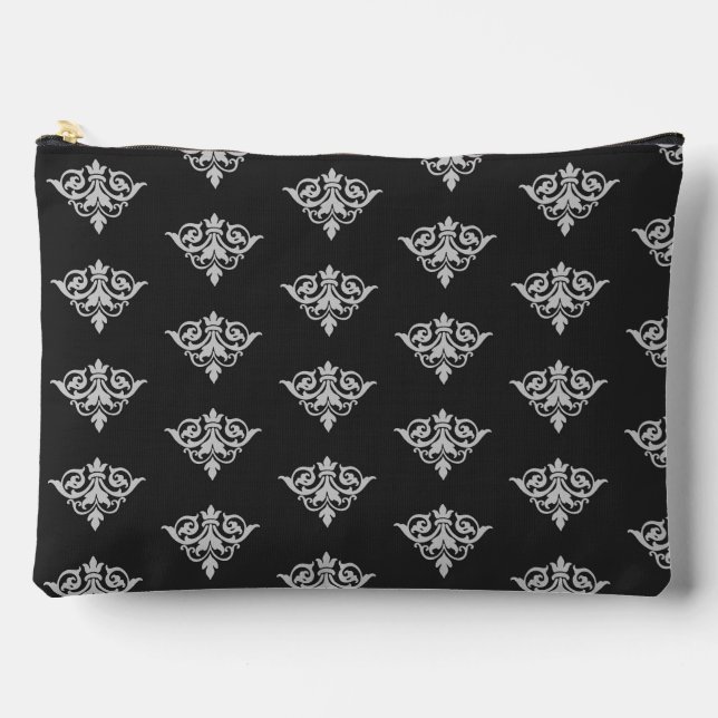 Pochette À Accessoires Damas gris sur noir (Recto)