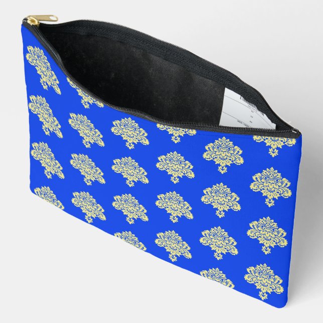 Pochette À Accessoires Damas jaune sur bleu (Ouvrir)