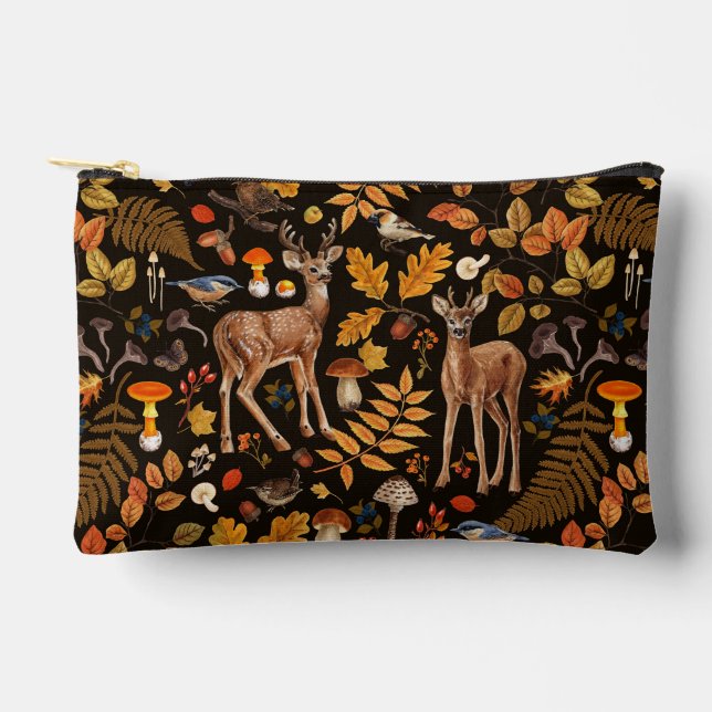 Pochette À Accessoires Dans les bois / Cerf d'automne sur noir (Recto)