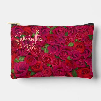 Pochette À Accessoires Deep Red Rose Pattern I Love You With Custom Name
