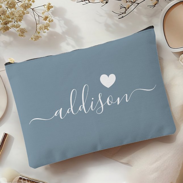 Pochette À Accessoires Demoiselle d'honneur Écriture Moderne Cœur Bleu Po (Créateur téléchargé)