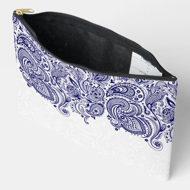 Pochette À Accessoires Dentelle bleu marine et blanche (Ouvrir)