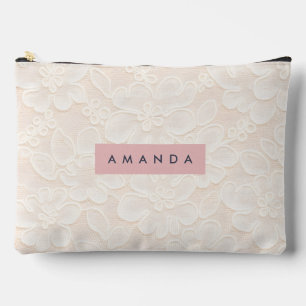 Pochette À Accessoires Dentelle Fleurie d'Ivoire Élégante Personnalisée