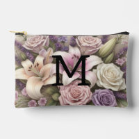 Dentelle monogramme florale roses violettes lis la