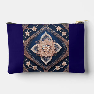 Pochette À Accessoires Des motifs floraux bleu marine et beige en art IA