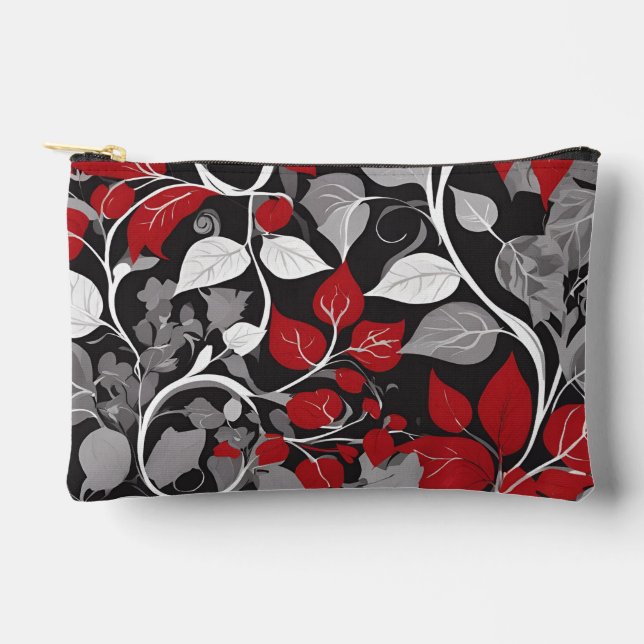 Pochette À Accessoires Design élégant à feuilles rouges et noires (Recto)