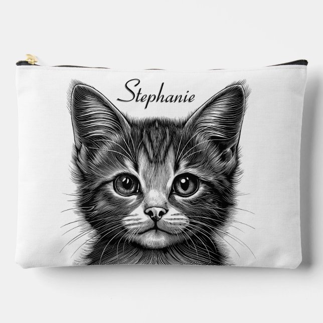 Pochette À Accessoires Dessin adorable de Young Cat Ajouter un nom (Recto)