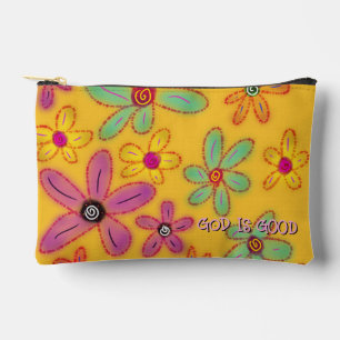 Pochette À Accessoires Dieu est Bon Nom Personnalisé Floral 