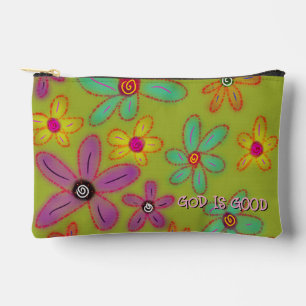Pochette À Accessoires Dieu est Bon Nom Personnalisé Floral 