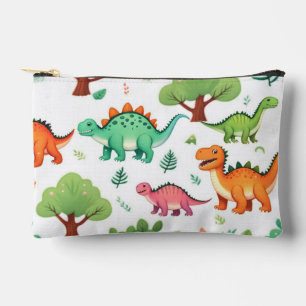 Pochette À Accessoires Dinosaures et motif d'arbres blanc