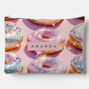 Pochette À Accessoires Donut Rose Pâle Personnalisé avec des Paillettes