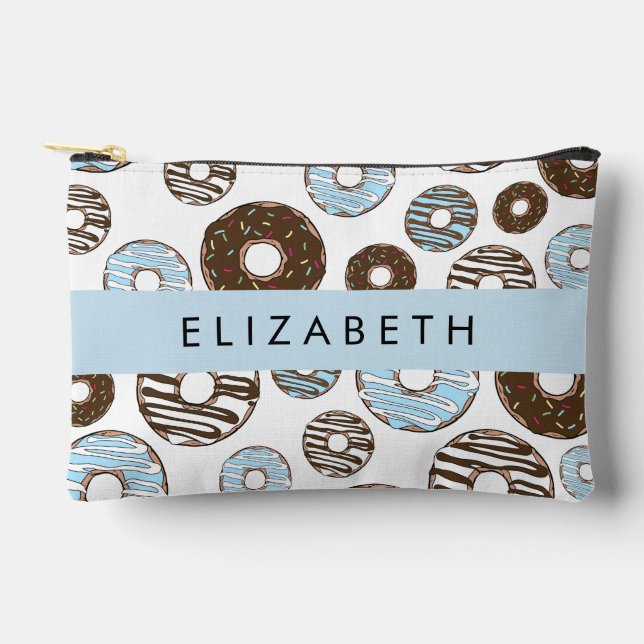 Pochette À Accessoires Donuts Bleus, Donuts Brown, Sprinkings, Votre Nom (Recto)