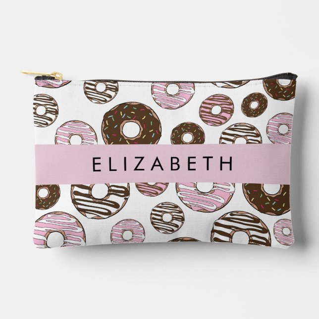 Pochette À Accessoires Donuts Roses, Donuts Brown, Sprinkings, Votre Nom (Recto)