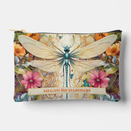 Pochette À Accessoires Dragonfly Et Fleurs sauvages Avec Nom Petit