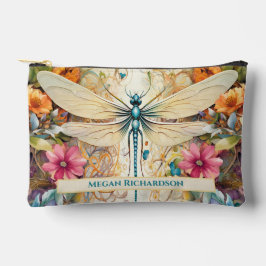 Pochette À Accessoires Dragonfly Et Fleurs sauvages Avec Nom Petit